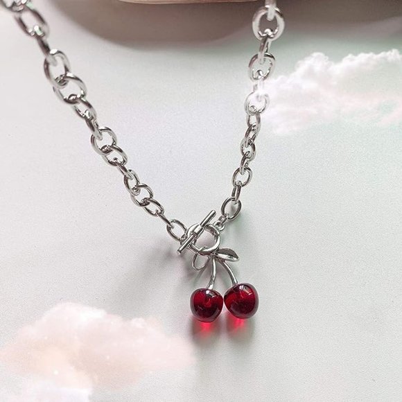Cybche Vintage Cristallo Ciliegia Collana Choker Rosso Ciliegia Ciondolo Collana Frutta Ciliegia Oro Rubino Collana Rosso Strass Ciliegia Collana Catena Gioielli Per Le Donne